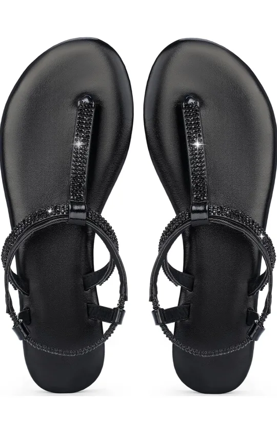 Harvest Land Women's Sparkly Gladiator T-Strap Sandals image indicator(2)