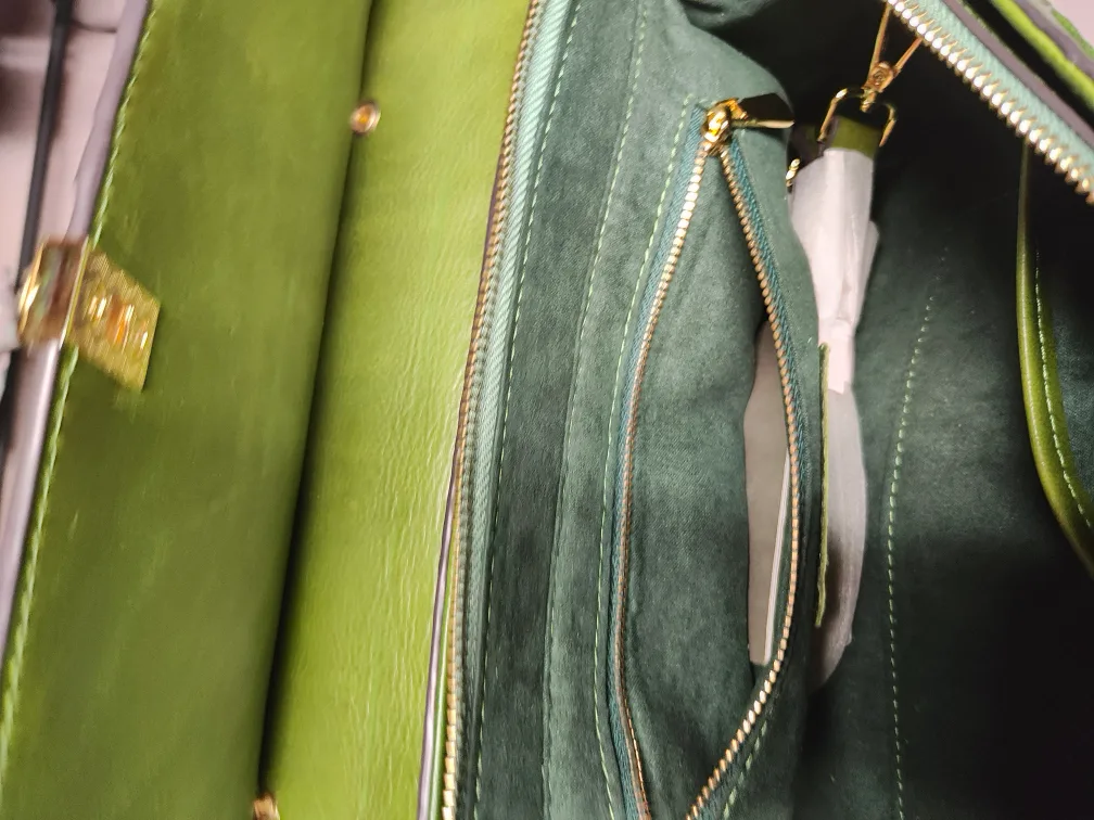 Green Leather Handbag with Floral Embossed Design (Sales) image indicator(7)