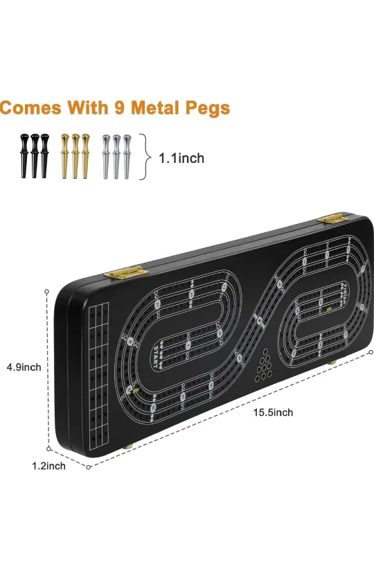 Cribbage Board Game Set with 9 Metal Pegs image indicator(2)