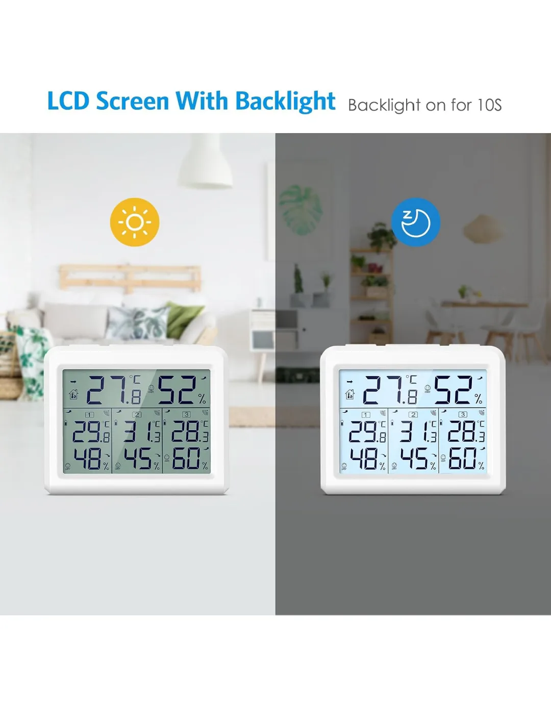 Wireless Thermo-hygrometer with 3 Channels image indicator(5)