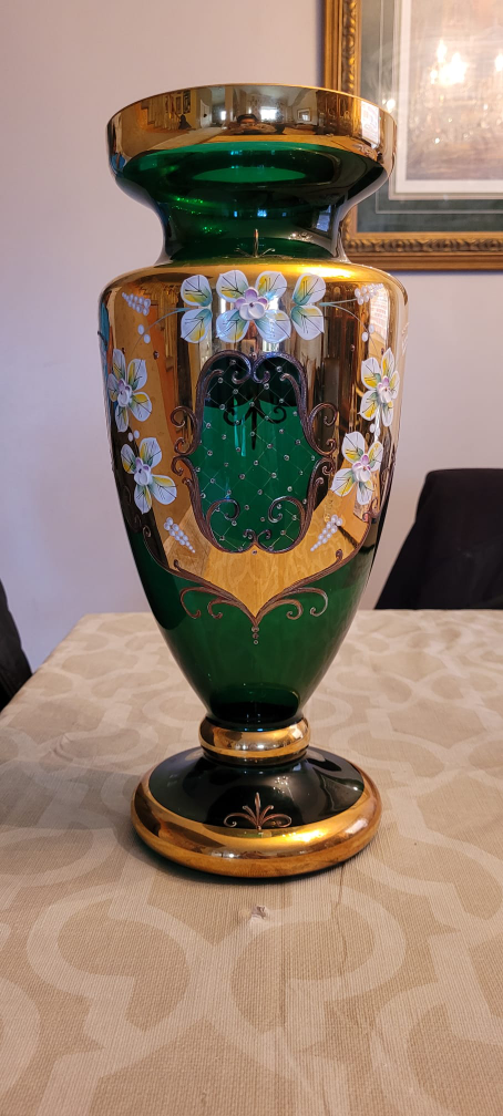 Murano Green Glass Vase with Gold Accents