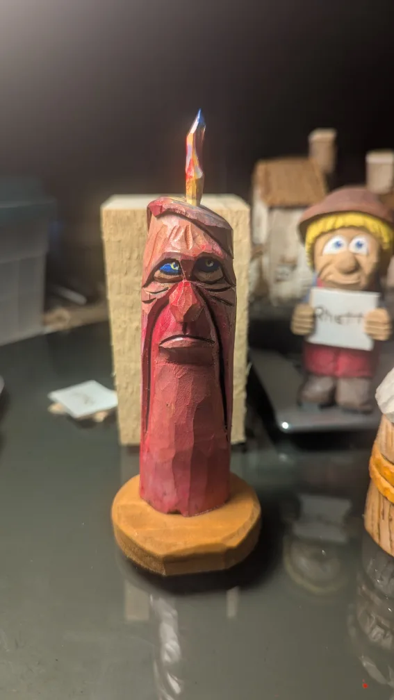 Hand-carved Wooden Candle Figurine