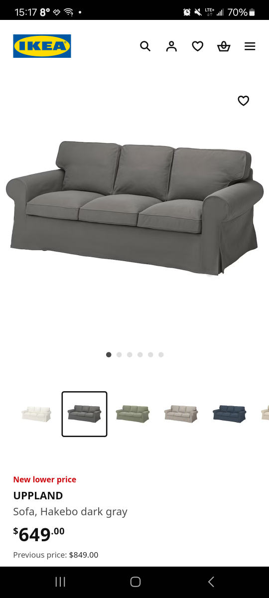 IKEA UPPÅLAND Sofa Cover, Hakebo Dark Grey
