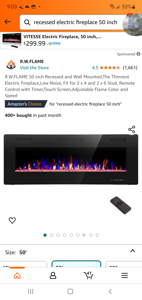 50 inch Recessed Electric Fireplace