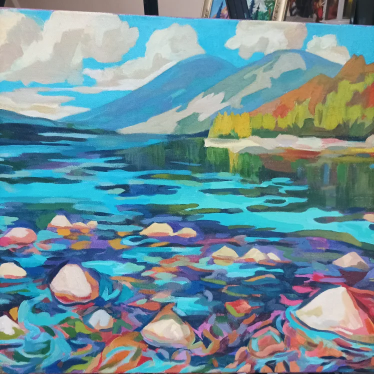 Original Acrylic Painting - Lake and Mountains image indicator(2)