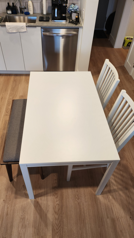 White Dining Table, Chairs, and bench - photo 3