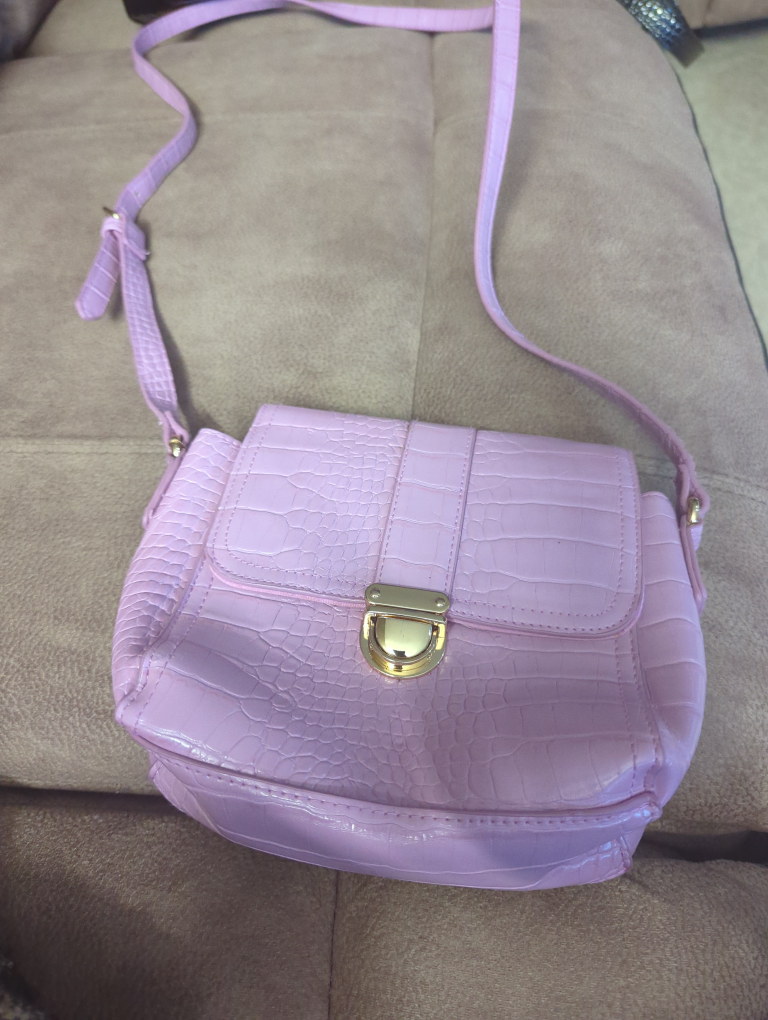 Pink Faux Leather Crossbody Bag