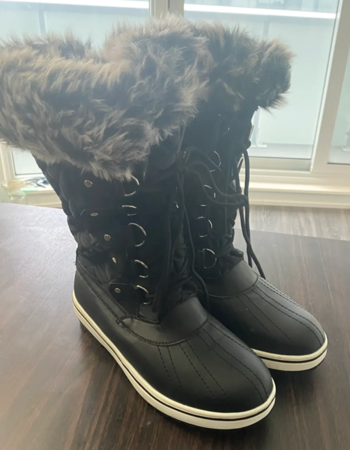 Black Winter Boot (Mid-Knee Fur,Long, Waterproof) thumbnail