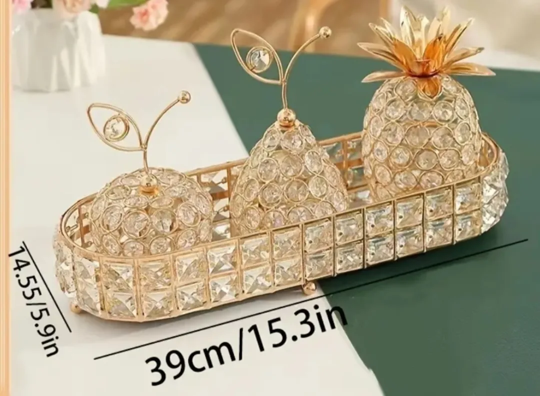 BNIB 4pcs Crystal Fruit Centerpieces Apple, Pear & Pineapple image indicator(2)