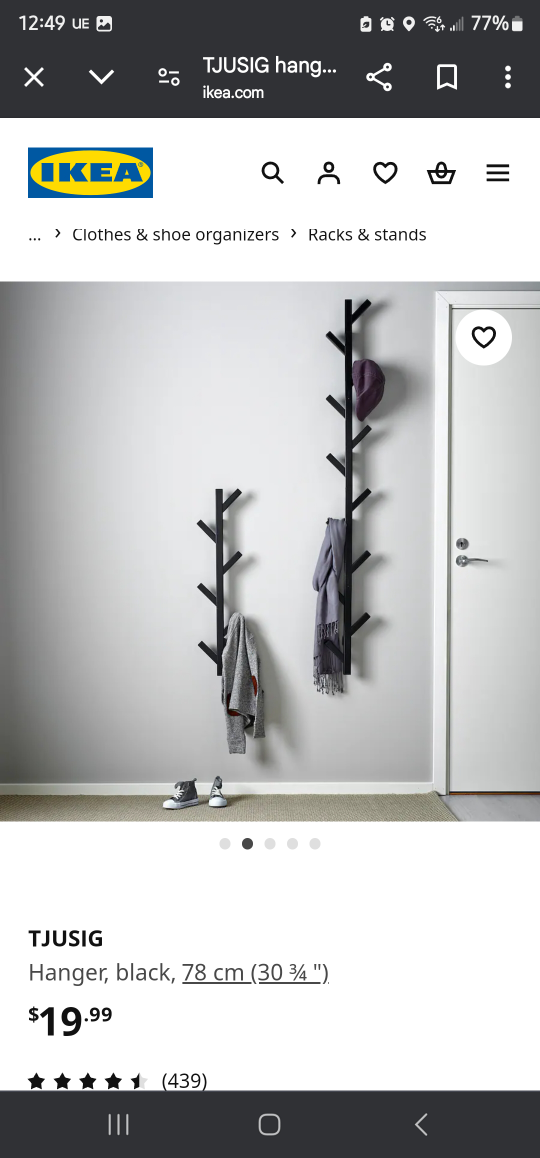 IKEA TJUSIG Hanger - Black - 78 cm - photo 2
