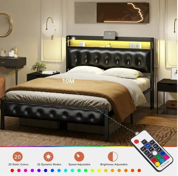 GUNAITO King Bed Frame Storage Headboard Upholstered Bed image indicator(2)