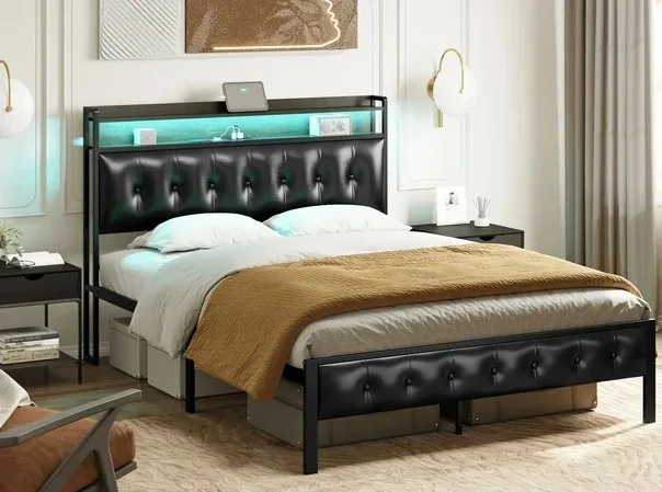 GUNAITO King Bed Frame Storage Headboard Upholstered Bed image indicator(5)