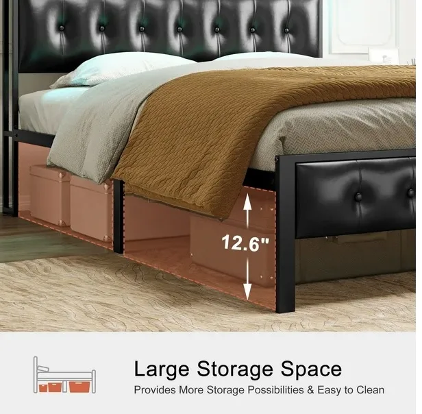 GUNAITO King Bed Frame Storage Headboard Upholstered Bed image indicator(7)