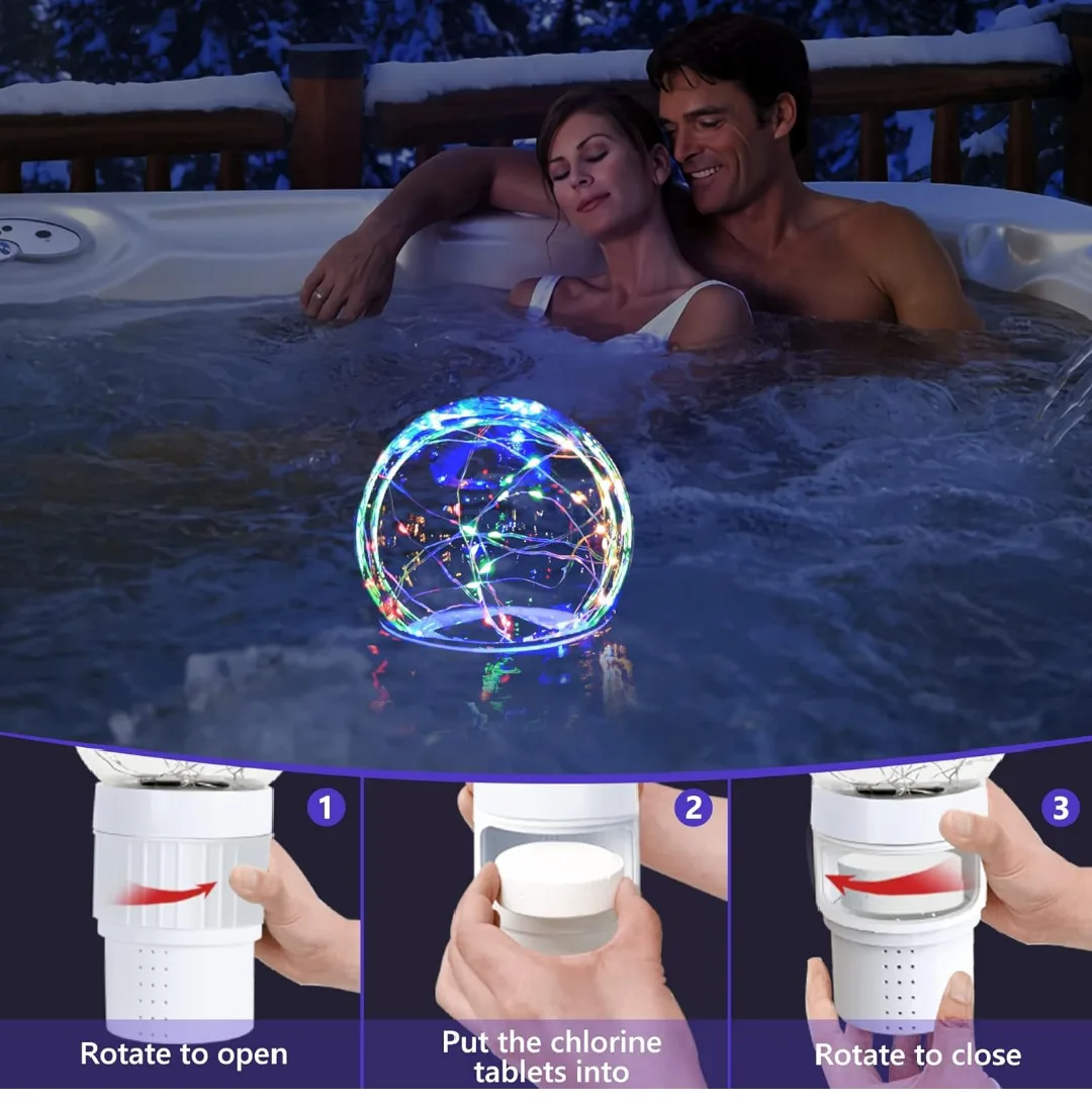 Pool Chlorine Dispenser with Solar Ball Lights image indicator(4)