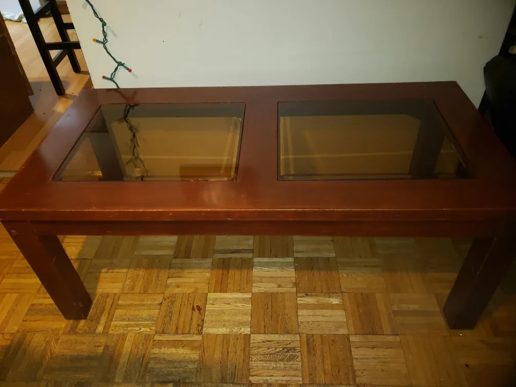 coffee table with glass windows used image indicator(2)
