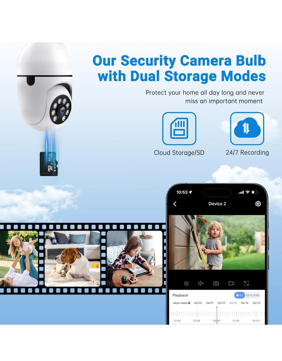 2K HD Light Bulb Security Camera with Colour Night Vision image indicator(8)