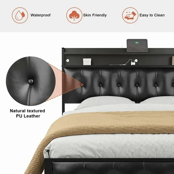 GUNAITO King Bed Frame Storage Headboard Upholstered Bed image indicator(3)