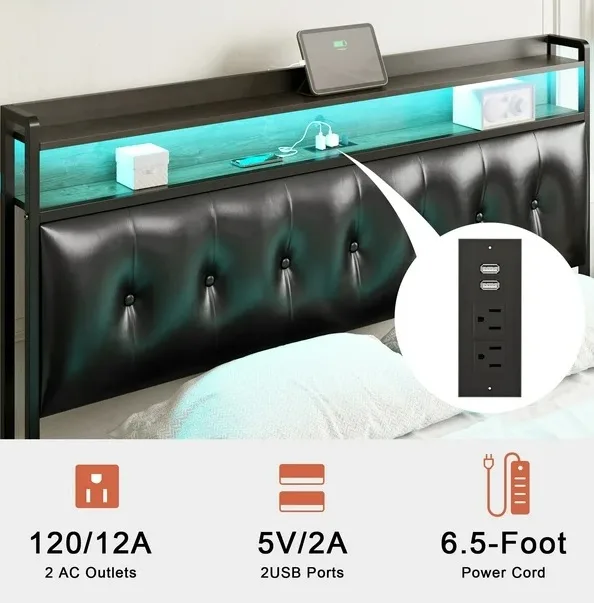 GUNAITO King Bed Frame Storage Headboard Upholstered Bed image indicator(4)