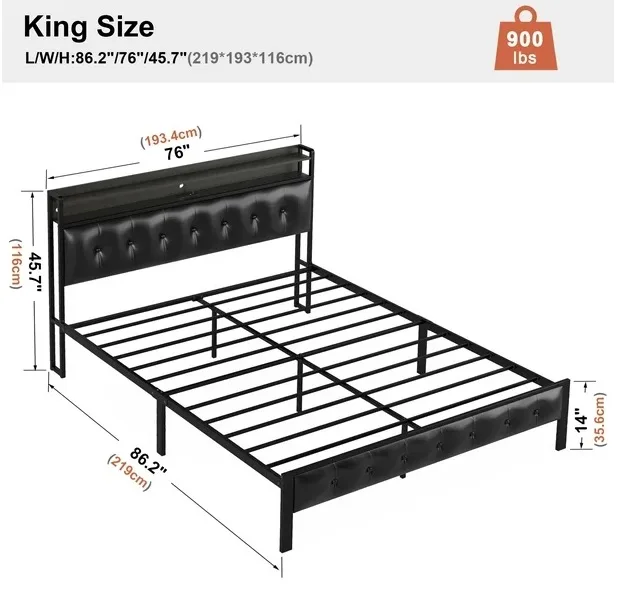 GUNAITO King Bed Frame Storage Headboard Upholstered Bed image indicator(6)