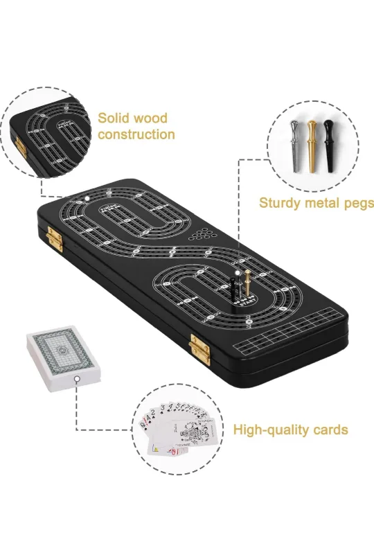 Cribbage Board Game Set with 9 Metal Pegs image indicator(4)