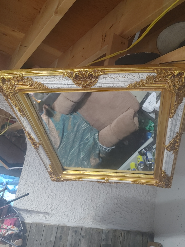 Ornate Gold and White Mirror