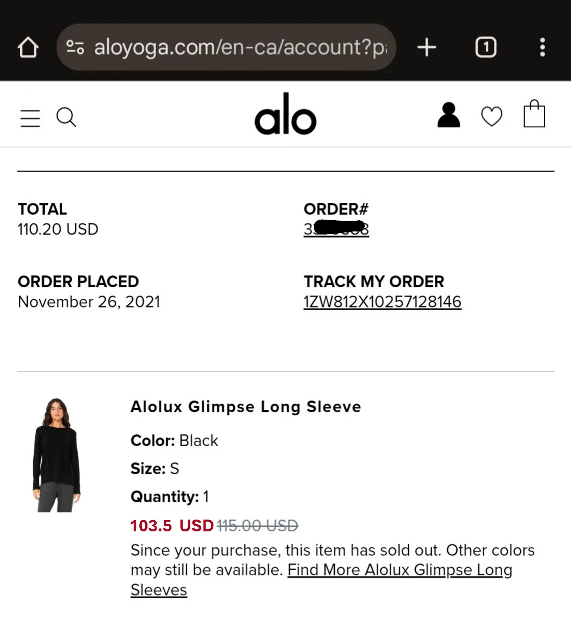 ALO glimpse long sleeve shirt - black size Smal image indicator(5)