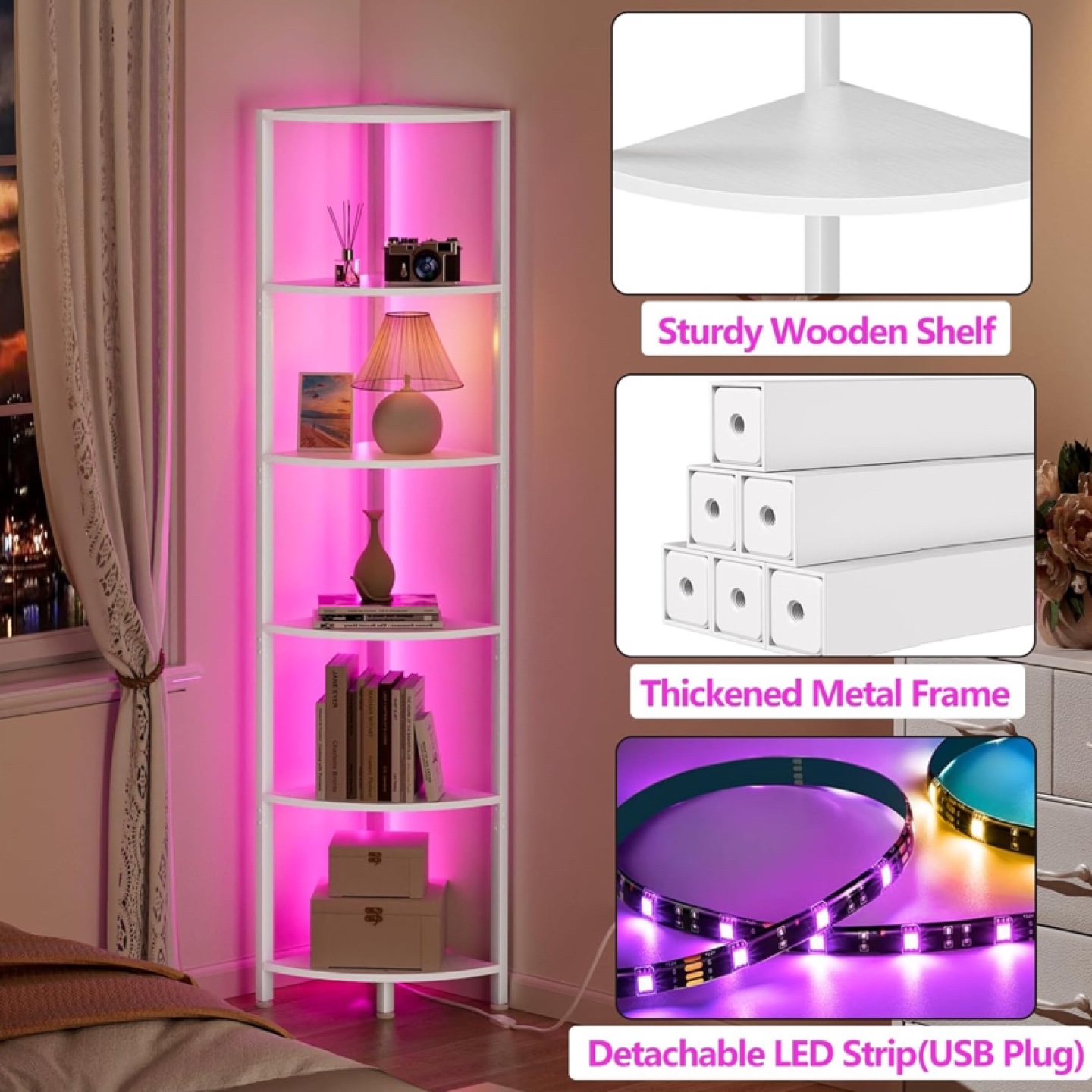 6 Tier Corner Shelf with LED Light - New - photo 2