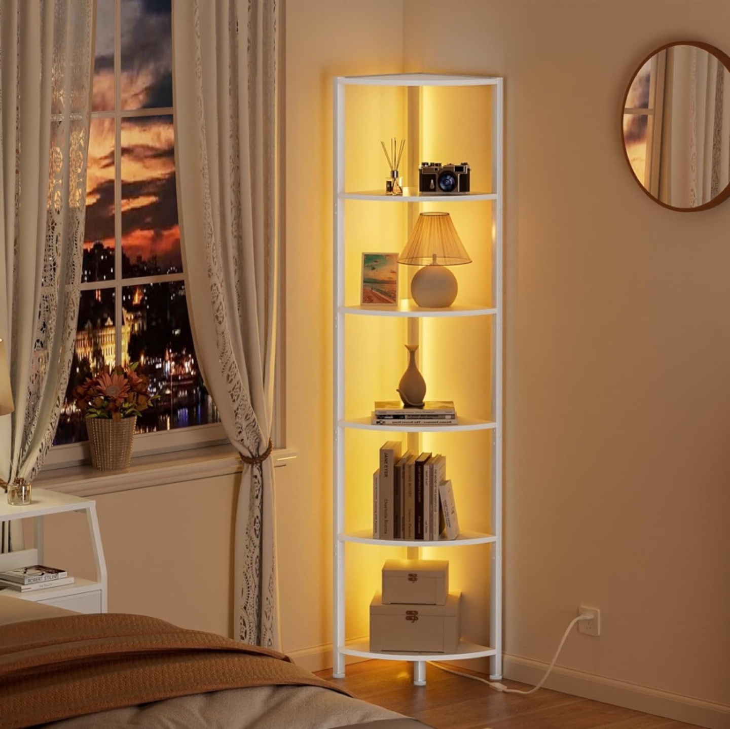 6 Tier Corner Shelf with LED Light - New