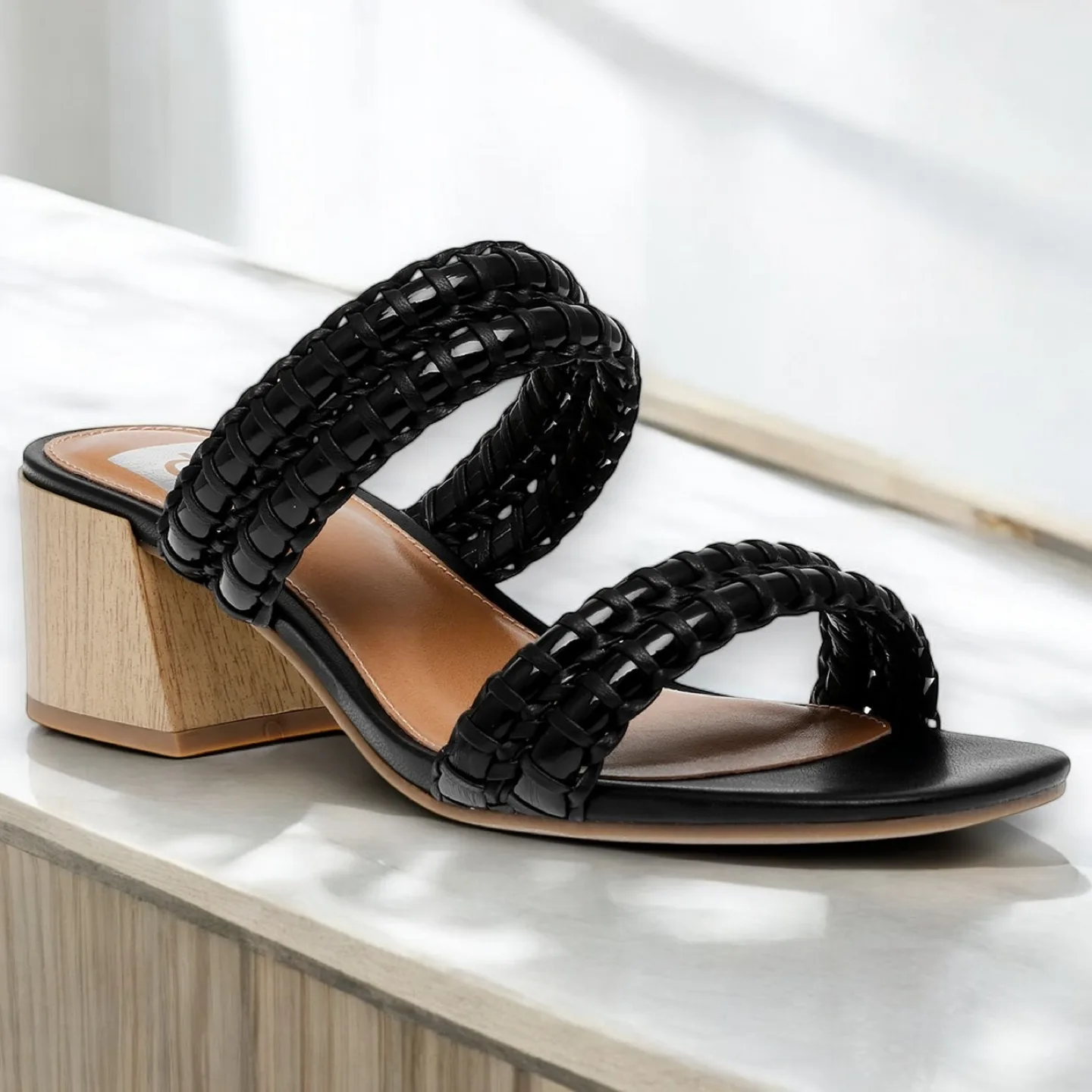 New. Dolce Vita Black Woven Block Heel Sandals image indicator(2)