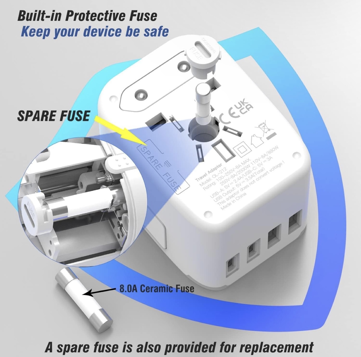 VYLEE Universal Travel Adapter with 2 USB Ports and Type-C Port - photo 5