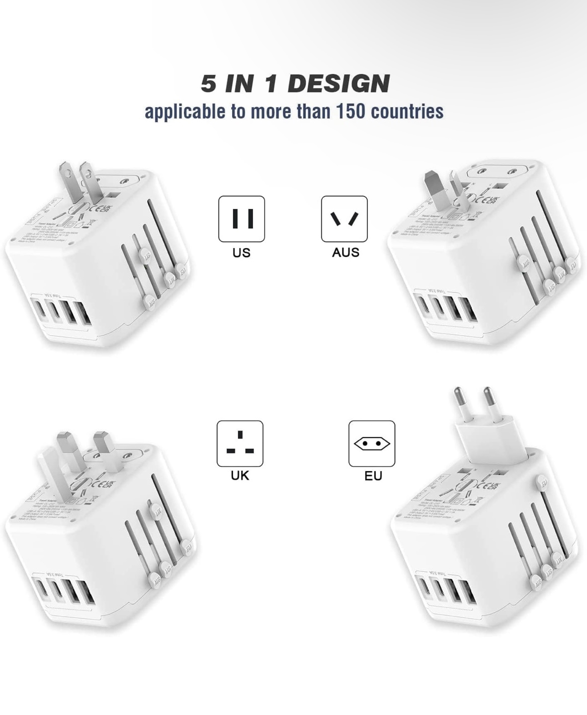 VYLEE Universal Travel Adapter with 2 USB Ports and Type-C Port - photo 3