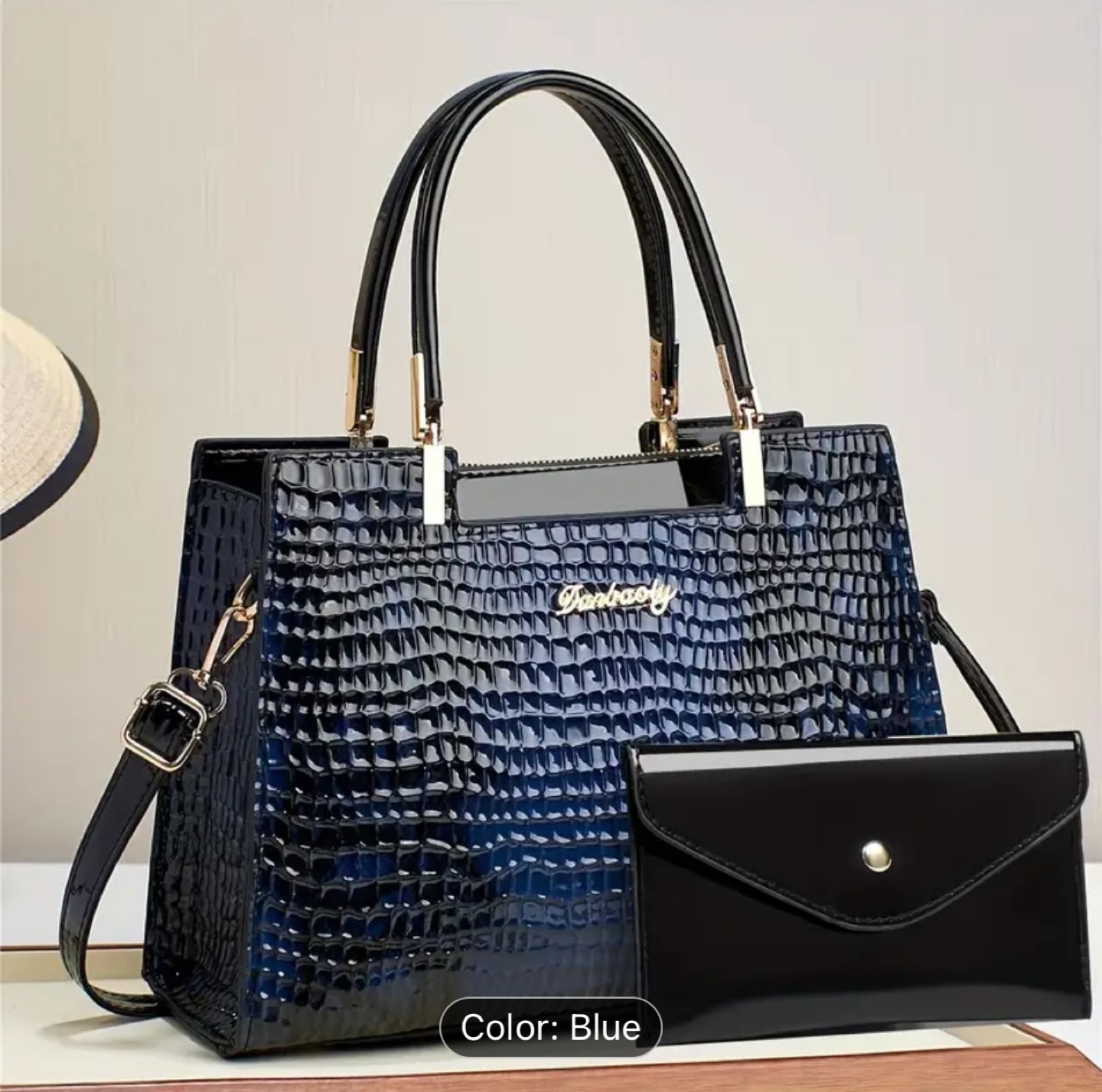 Crocodile Pattern Handbag with Matching Clutch