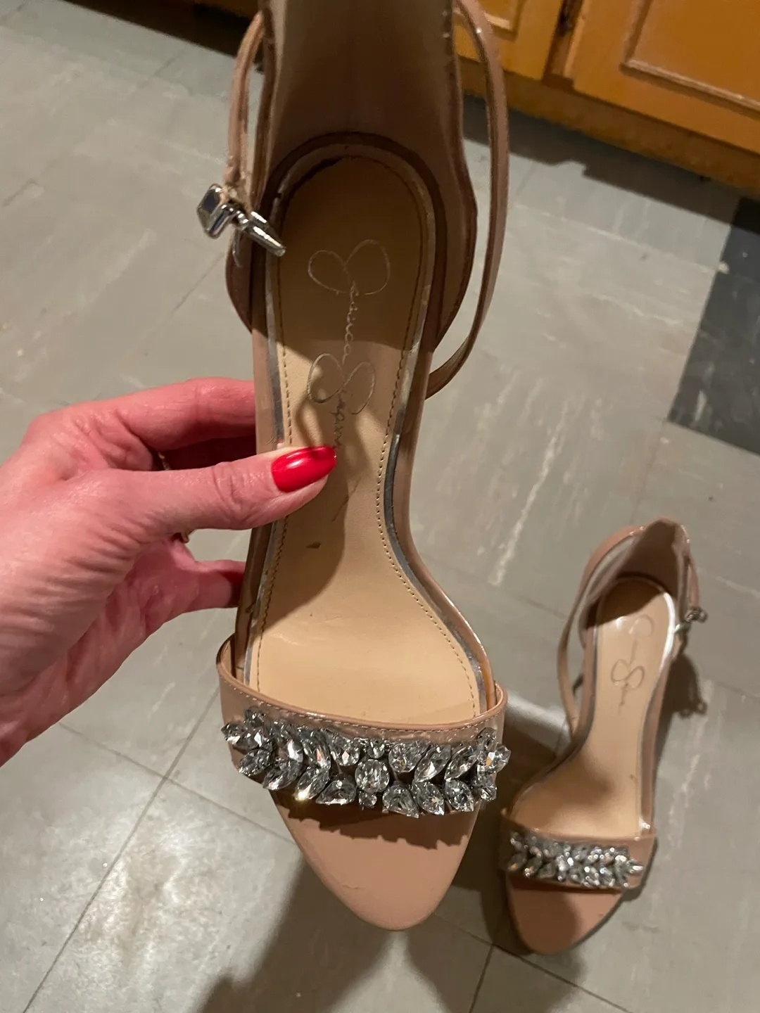 Jessica Simpson Nude Rhinestone Heeled Sandals image indicator(3)