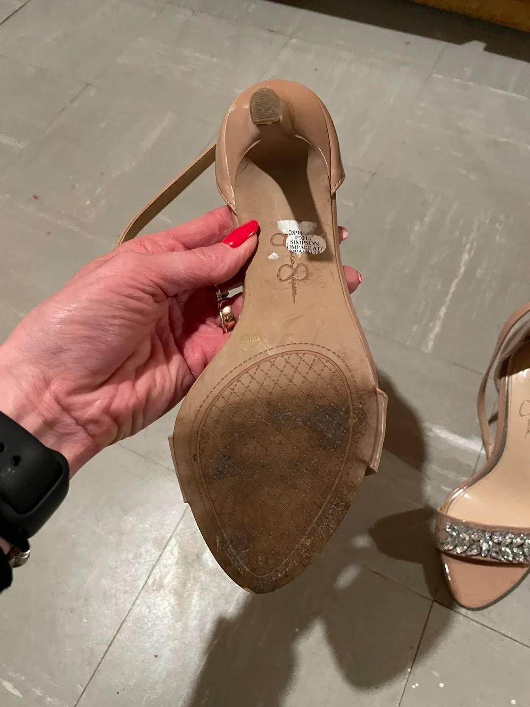 Jessica Simpson Nude Rhinestone Heeled Sandals image indicator(4)