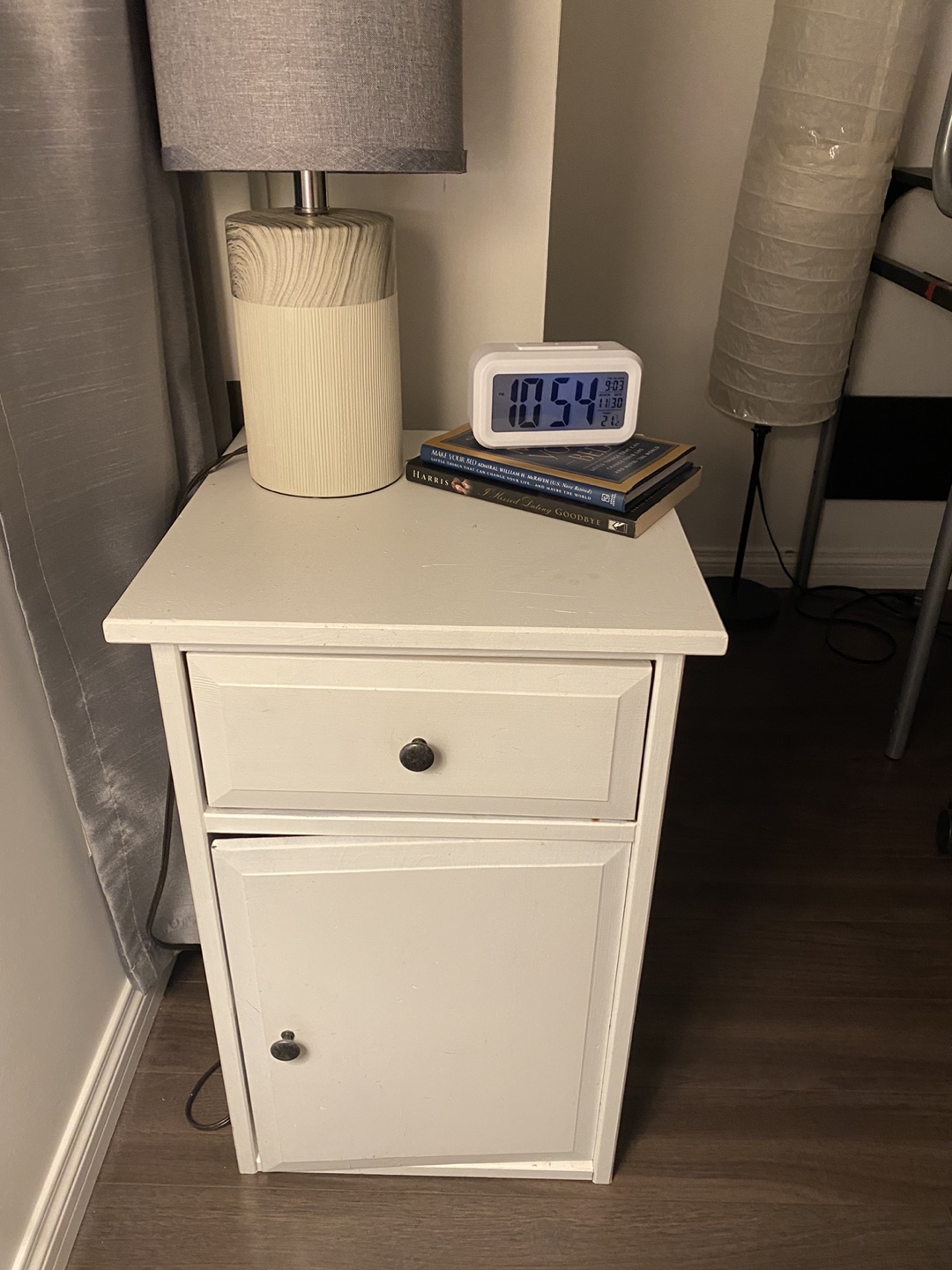 White Nightstand with Drawer and Cabinet