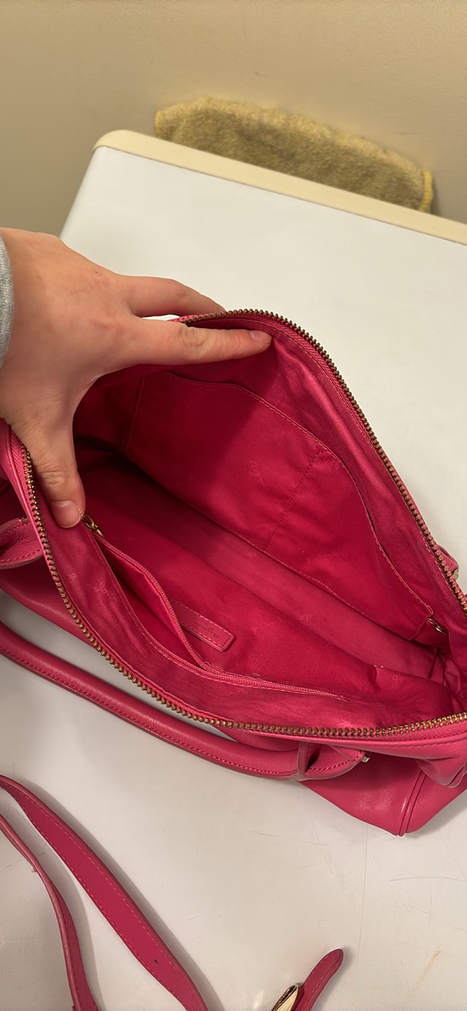 Pink leather satchel handbag - photo 4