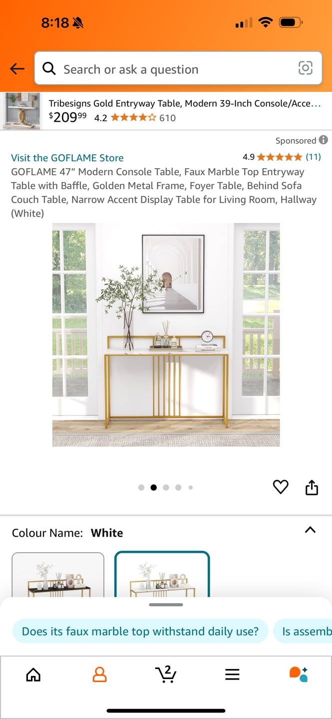 Gold Entryway Console Table - photo 2