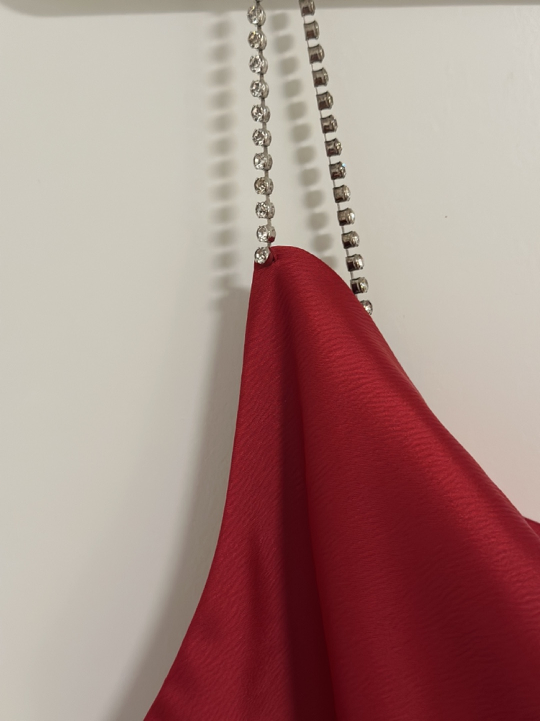 Red Satin Slip Dress with Rhinestone Straps - photo 2