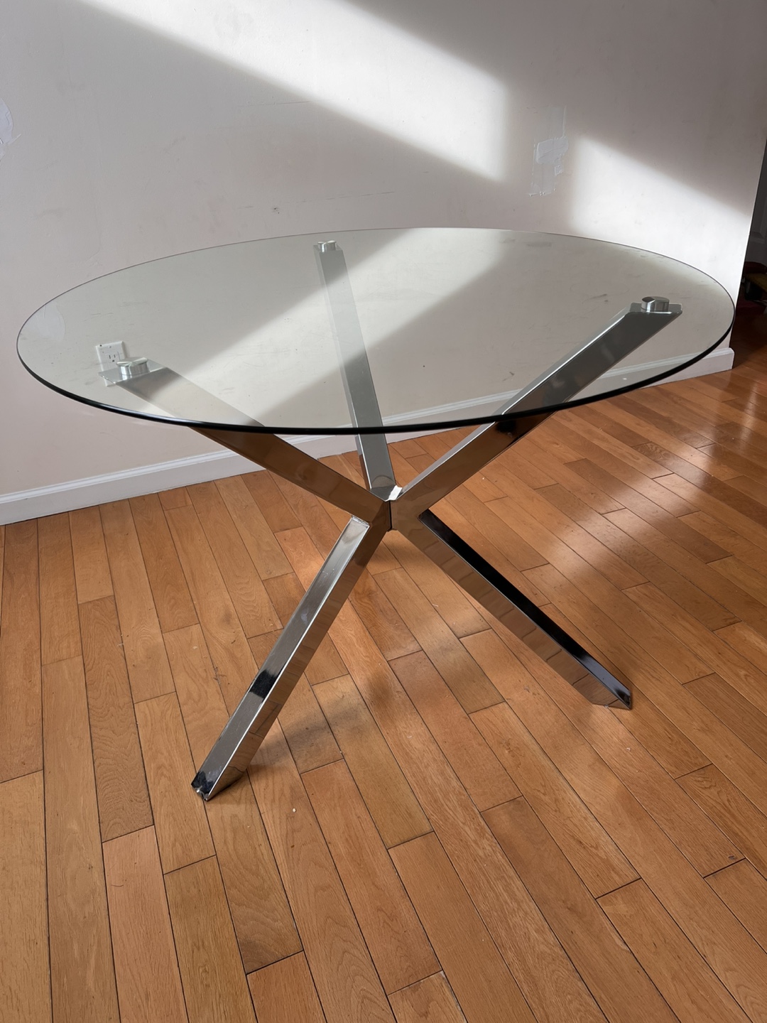 Glass Dining Table with Chrome Base