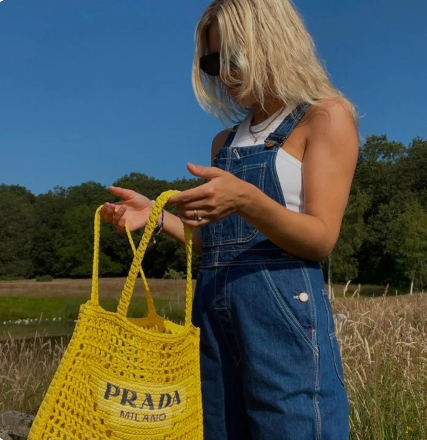 Prada Yellow Crochet Tote Bag image indicator(4)
