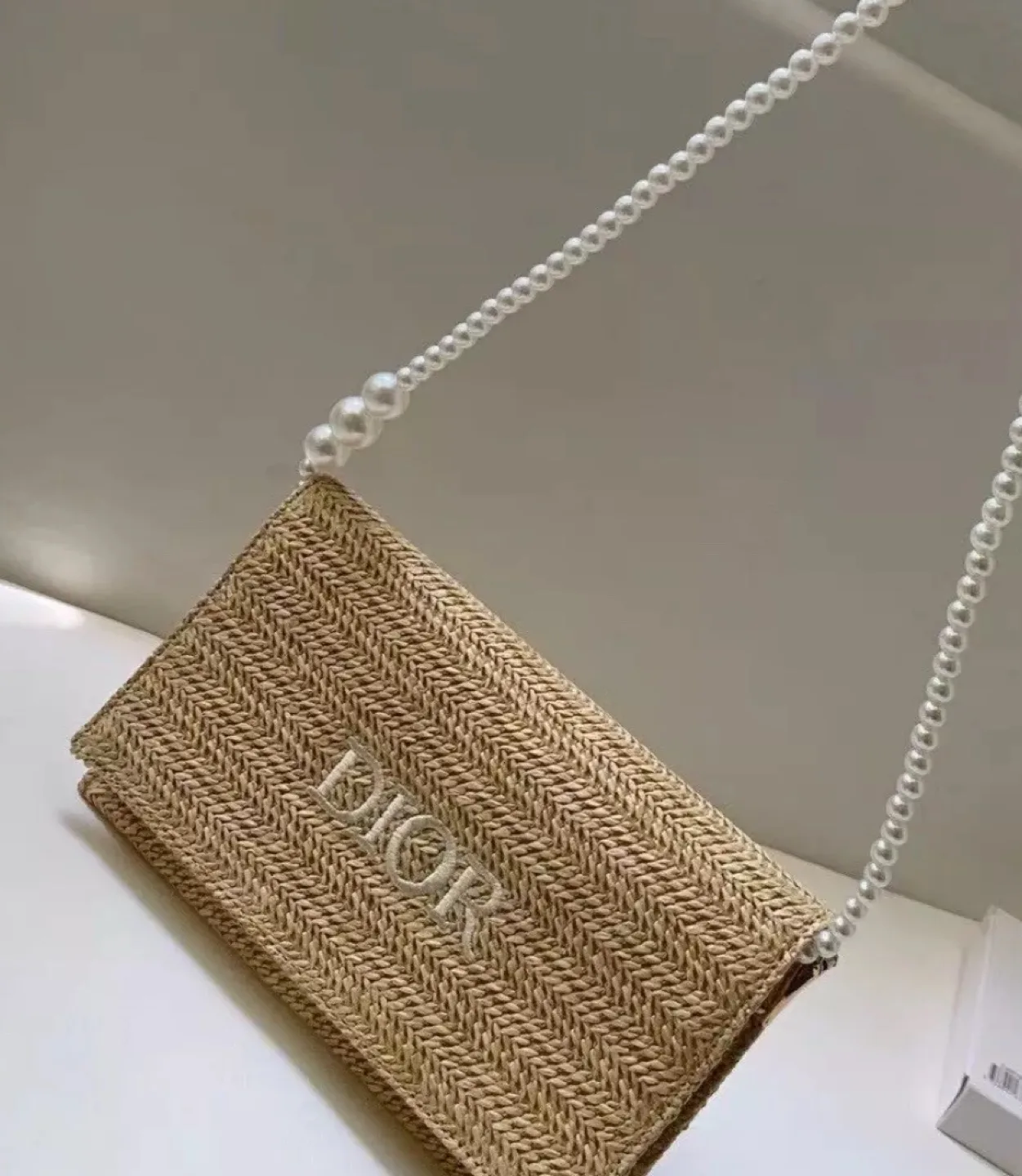 Dior Straw Bag with Pearl Strap image indicator(6)