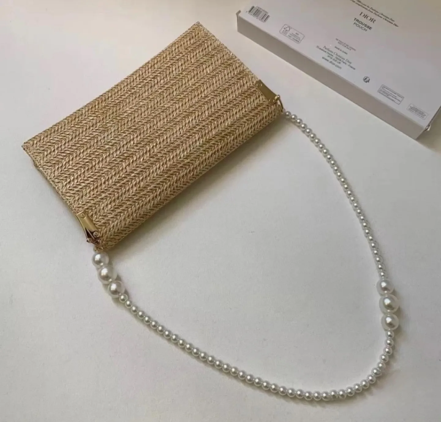 Dior Straw Bag with Pearl Strap image indicator(7)