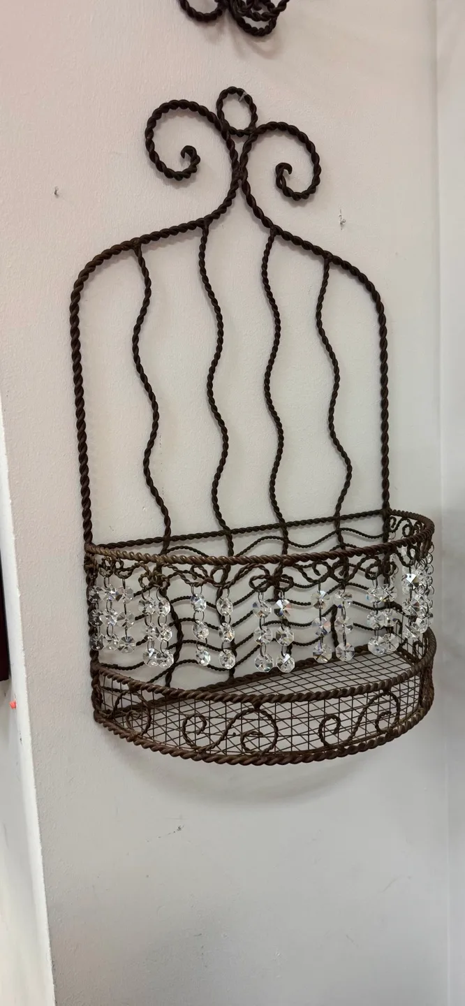 Set of Three Ornate Wire Wall Shelves with Crystal Accents image indicator(4)