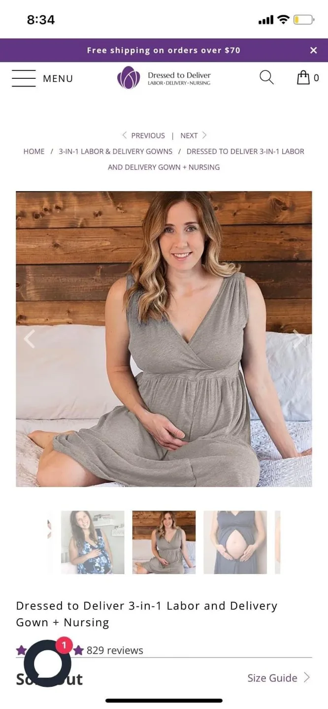 Size XL Dressed to Deliver 3-in-1 Labor, Delivery Gown + Nursing thumbnail
