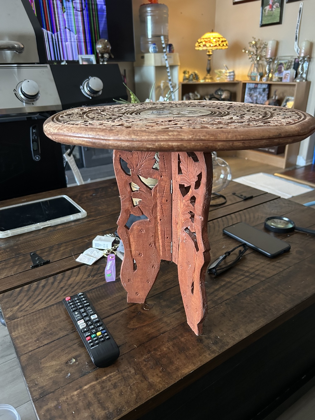 Ornate Carved Wood Side Table