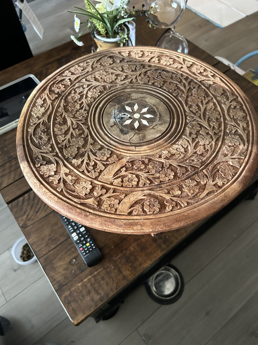 Ornate Carved Wood Side Table - photo 2
