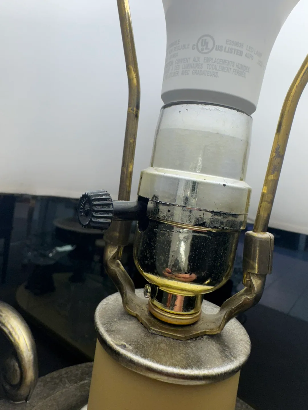 Antique Silver Gold Brass Table Lamp with Gold and Beige Shade image indicator(6)