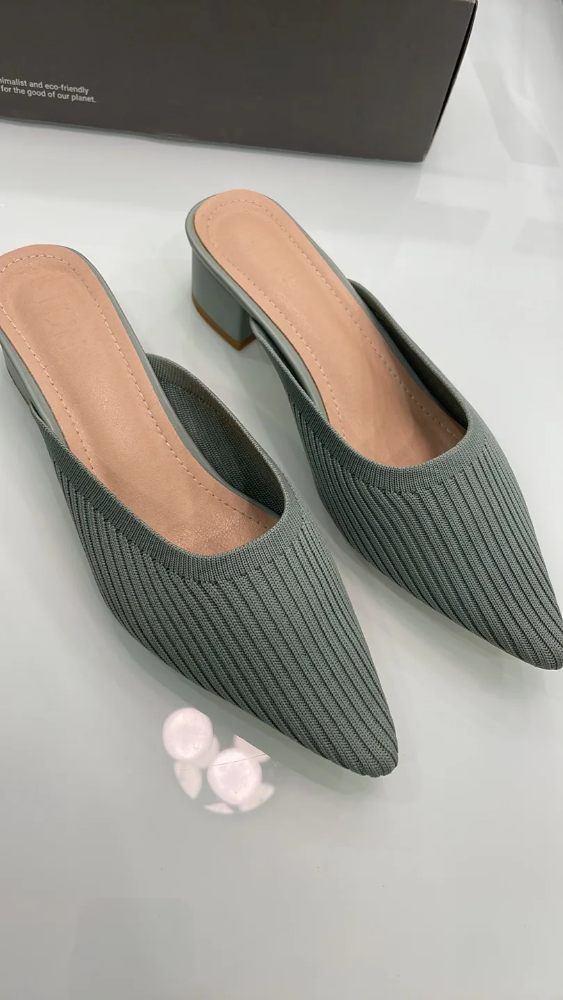 *NEW* TIJN Pointed Toe Heeled Mules sandals Sage Green image indicator(2)