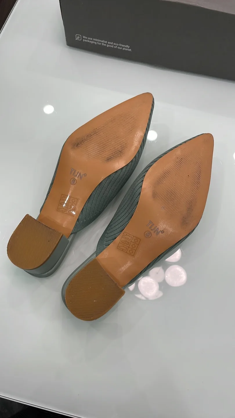 *NEW* TIJN Pointed Toe Heeled Mules sandals Sage Green image indicator(4)