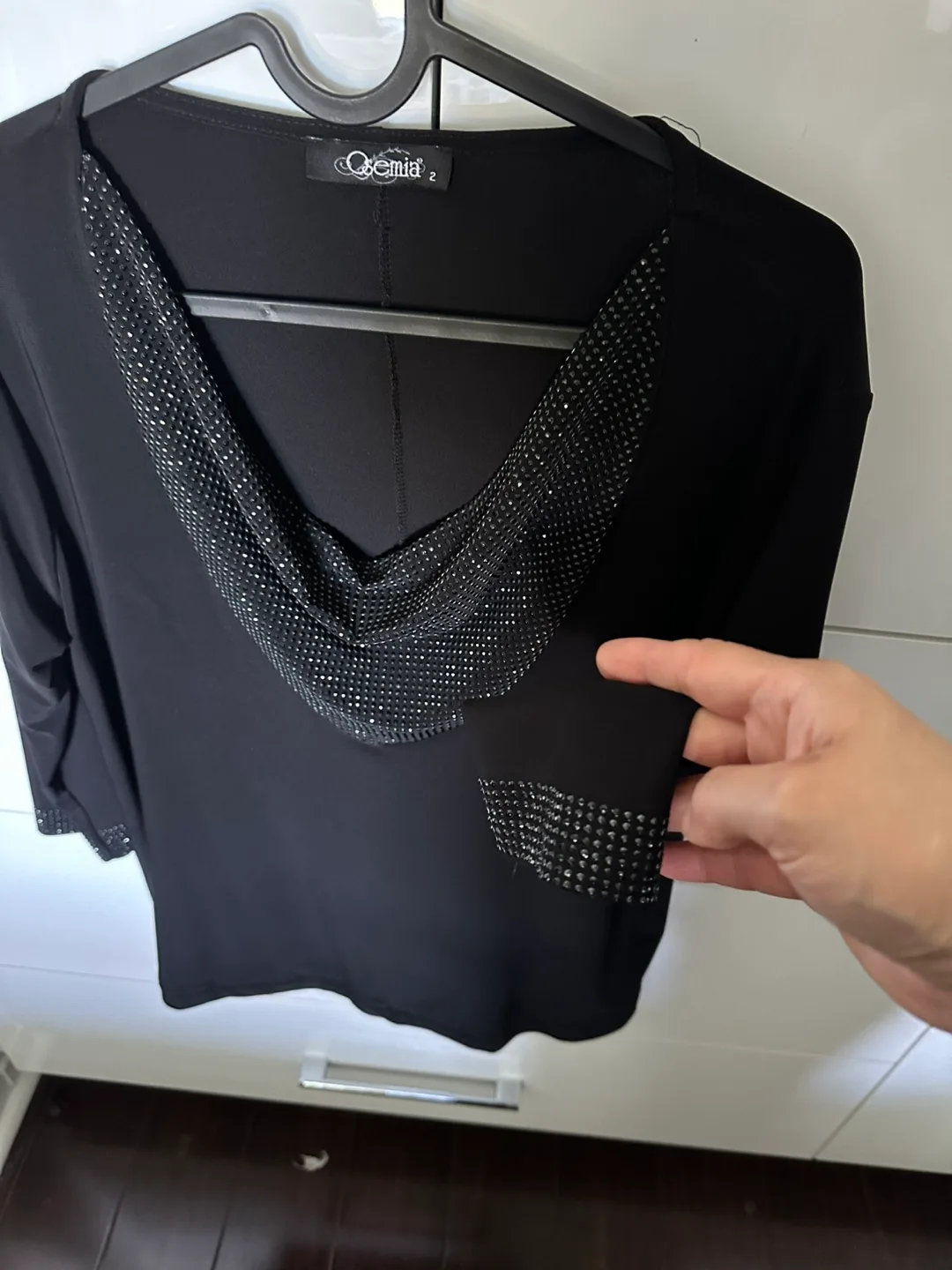 Black Geminii Blouse with Rhinestone Detail image indicator(4)